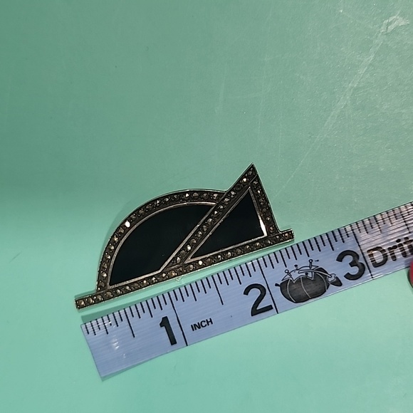 Vintage Black Onix Brooch Sterling Silver - Picture 9 of 10